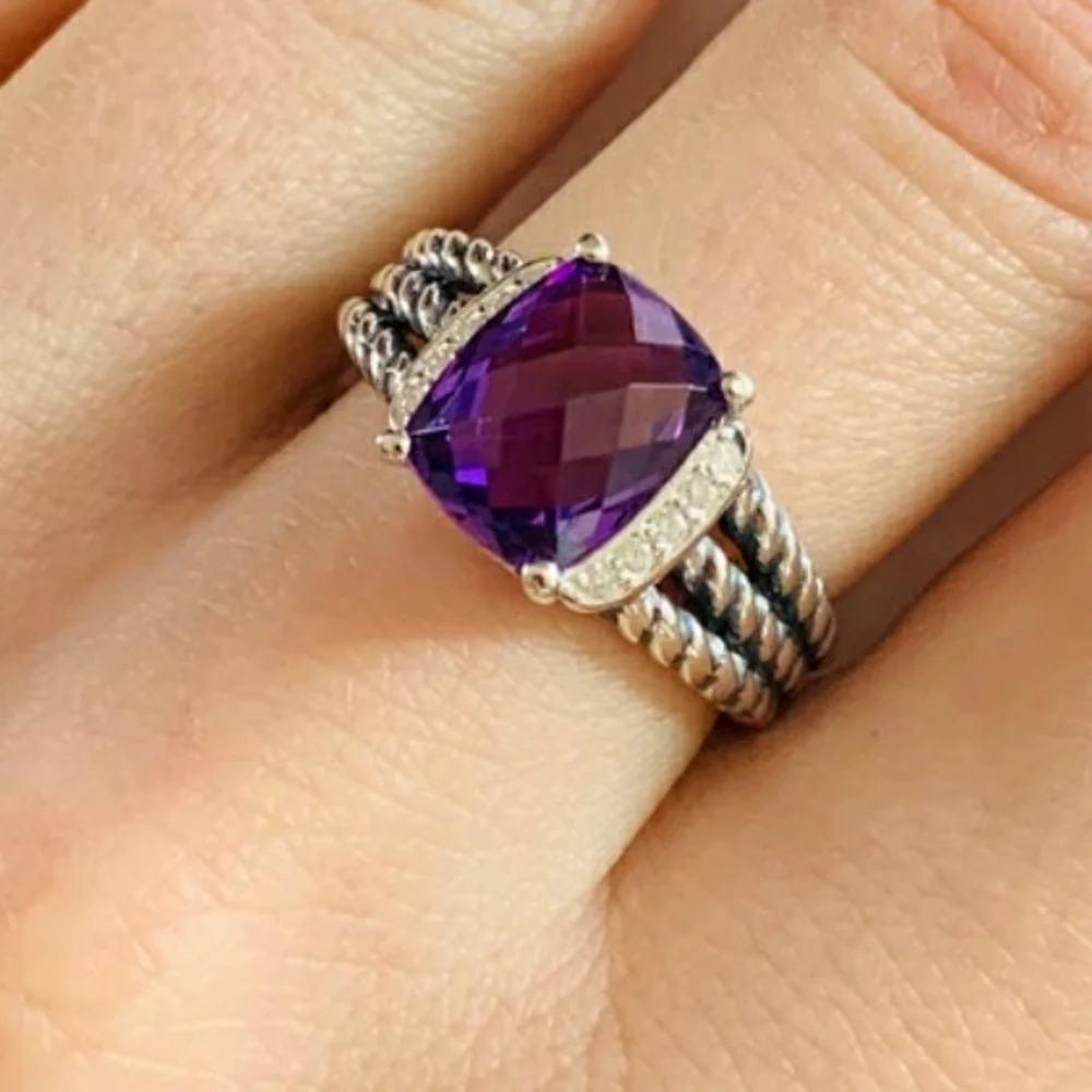 David Yurman Purple Amethyst Wheaton Petite Ring Size 7 - Picture 8 of 16